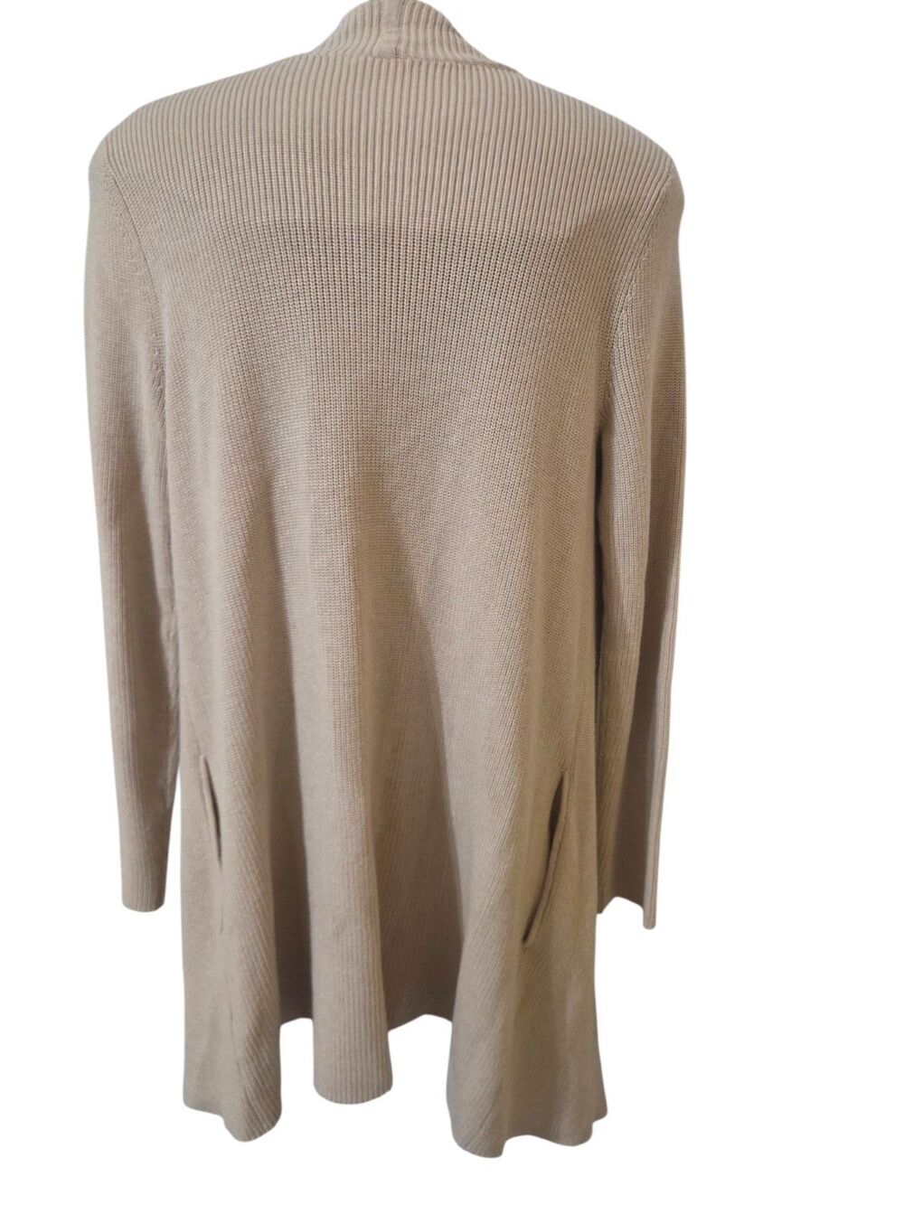 J. McLaughlin Open Front Waterfall Cardigan Pockets Tan M 5% Cashmere U5 - Picture 3 of 11
